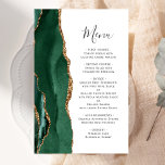 Tall Budget Emerald Green Gold Agate Wedding<br><div class="desc">The left-hand edge of this elegant modern wedding menu features an emerald green watercolor agate border trimmed with faux gold glitter. The customisable text combines whimsical charcoal grey handwriting script and copperplate fonts on a white background. The reverse side features a matching emerald green and gold agate design.</div>