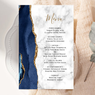 Tall Budget Navy Blue Agate Marble Wedding Menu