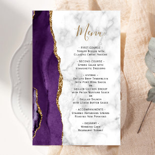 Tall Budget Purple Agate Marble Wedding Menu