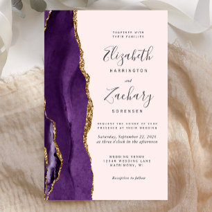 Tall Budget Purple Gold Agate Blush Wedding Invite