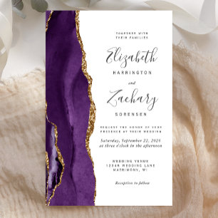 Tall Budget Purple Gold Agate Wedding Invite
