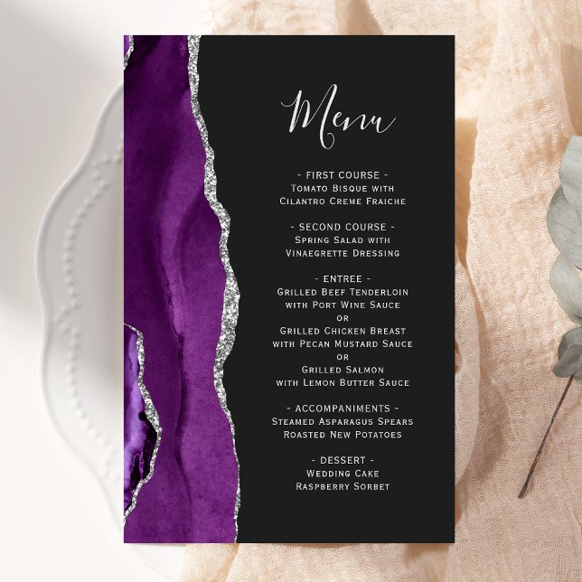 Tall Budget Purple Silver Agate Dark Wedding Menu (Creator Uploaded)