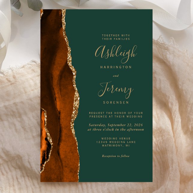 Tall Budget Rust Gold Green Wedding Invitation (Creator Uploaded)