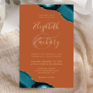 Tall Budget Teal Blue Agate Corners Rust Wedding