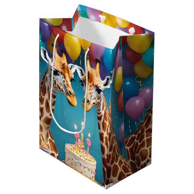 **"Tall Celebrations: A Giraffe's Birthday Bash"** Medium Gift Bag (Front Angled)