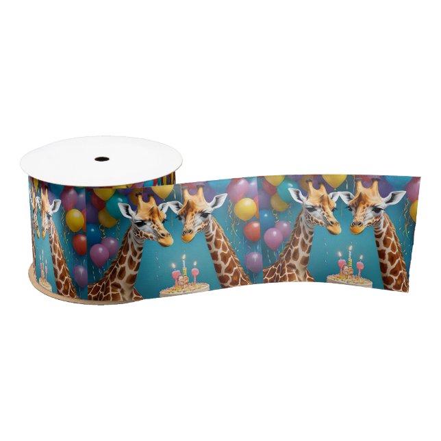 **"Tall Celebrations: A Giraffe's Birthday Bash"** Satin Ribbon (Spool)