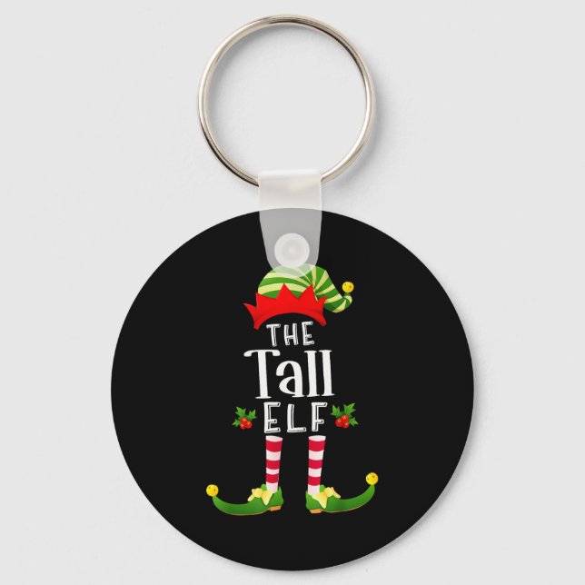 Tall Christmas Elf Matching Pajama X-mas Party  Key Ring (Front)