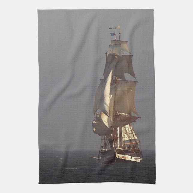 Tall Clipper Sailing Ship Kitchen Towel (Vertical)