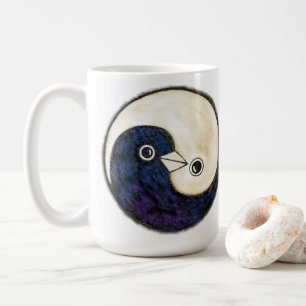 Tall coffee mug with Yin Yang doves of peace