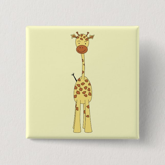 Tall Cute Giraffe. Cartoon Animal. 15 Cm Square Badge (Front)