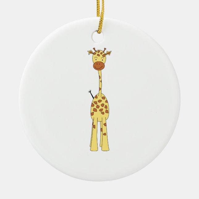 Tall Cute Giraffe. Cartoon Animal. Ceramic Tree Decoration (Front)