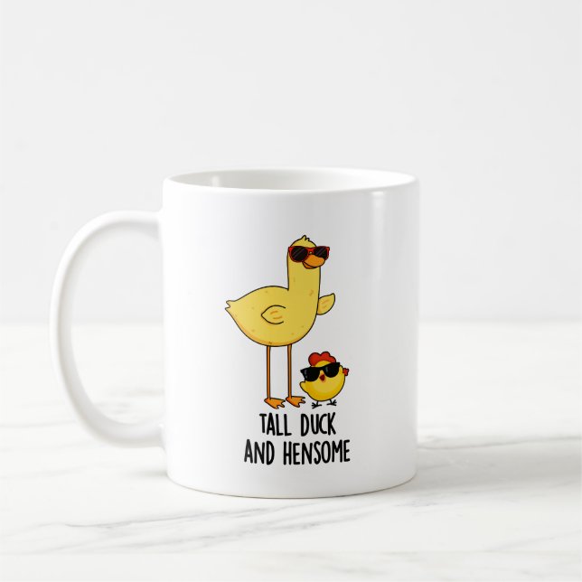 Tall Duck And Hensome Funny Animal Pun  Coffee Mug (Left)