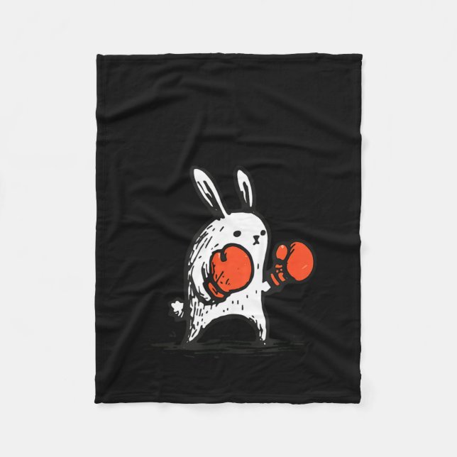 Tall enough for shins funny bunny boxing rabbit fleece blanket (Front)