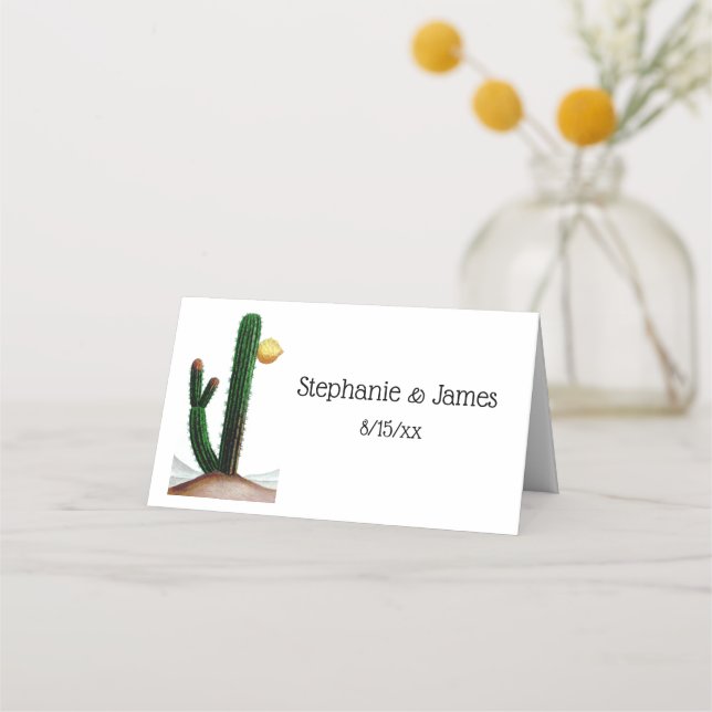 Tall Flowering Cactus Vintage Drawing Place Card (Front)