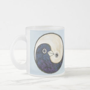 Tall frosted mug with Yin Yang doves of peace