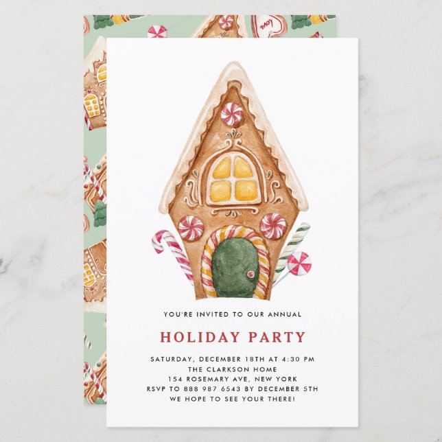 Tall Gingerbread House Holiday Party Invitation (Front/Back)