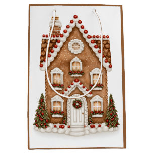 Tall Gingerbread House Medium Gift Bag