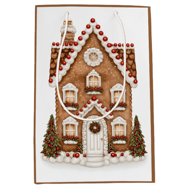 Tall Gingerbread House Medium Gift Bag (Front)