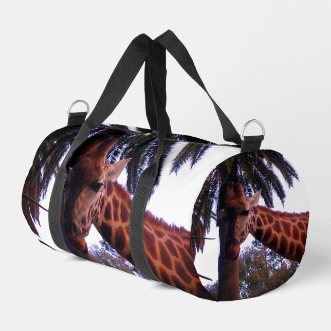 Tall Giraffe Tales Under The Palm Tree, Duffle Bag (Left Corner)