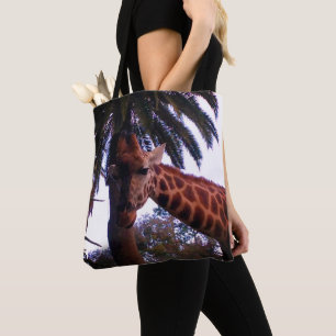 Tall Giraffe Tales Under The Palm Tree, Tote Bag