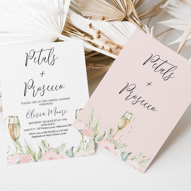 Tall Glasses Petals and Prosecco Bridal Shower Invitation (Creator Uploaded)