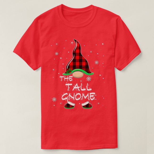 Tall Gnome Buffalo Plaid Matching Family Christmas T-Shirt (Design Front)