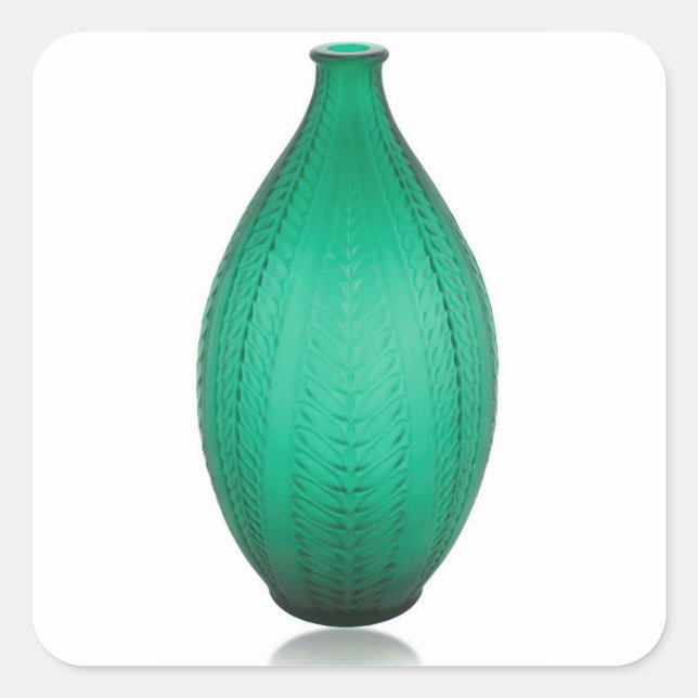Tall Green Art Deco Glass Vase Square Sticker (Front)