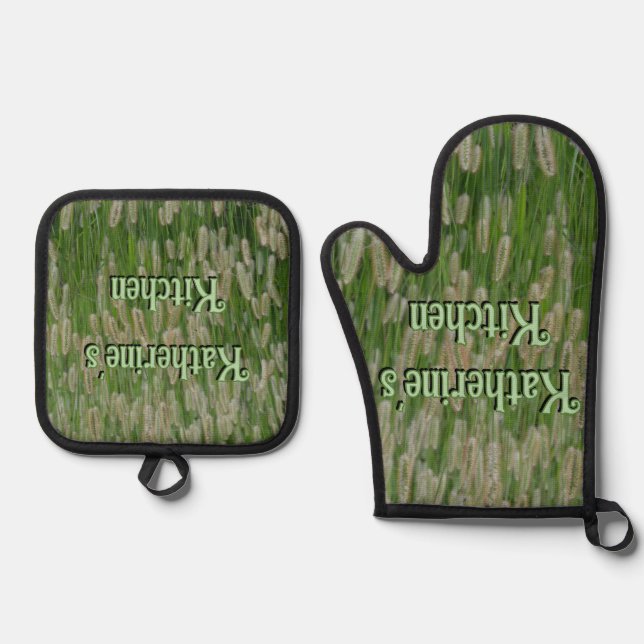 Tall Green Grasses Seeds Oven Mitt & Pot Holder Set (Front)