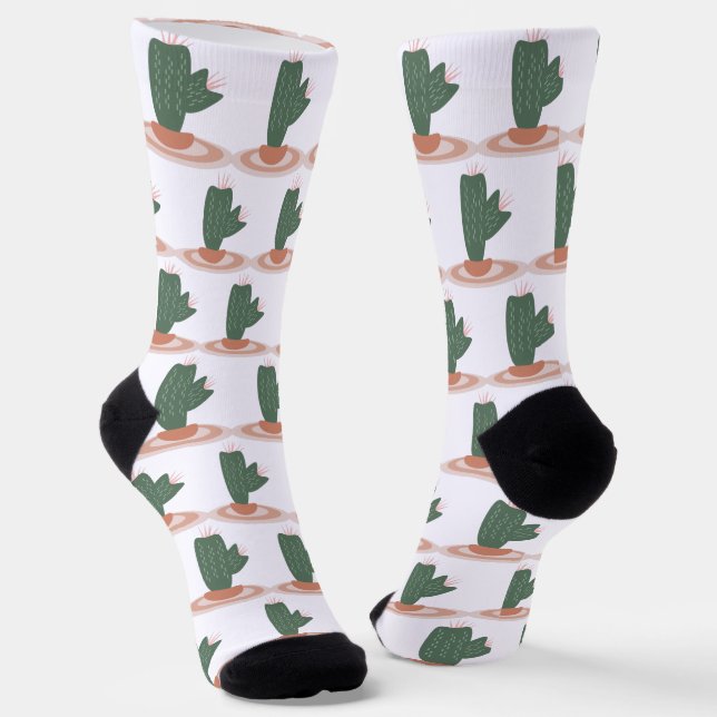 Tall Green Plant on Rug Desert Cactus  Socks (Angled)