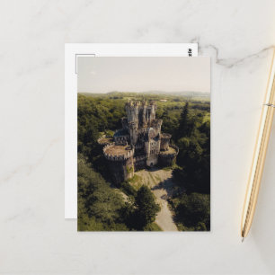 Tall Grey Stone Castle in Green Overgrown Woods Postcard