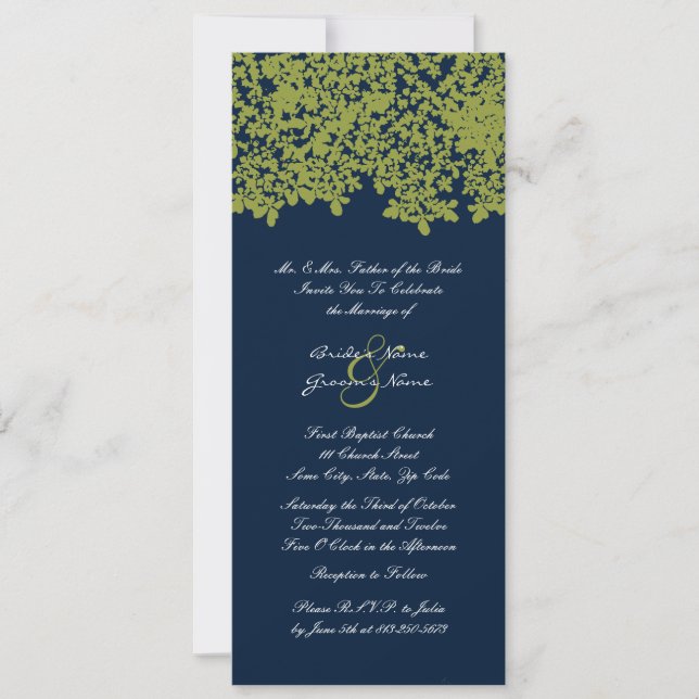 Tall Navu and Lime Floral Wedding Invitations (Front)