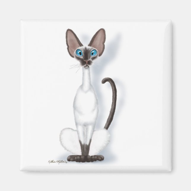  Tall & Quirky Siamese Cat Cartoon Magnet (Front)