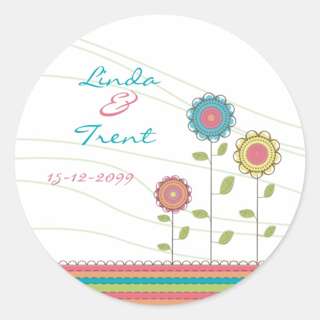 Tall Rainbow Flowers Wedding Save the Date Sticker (Front)
