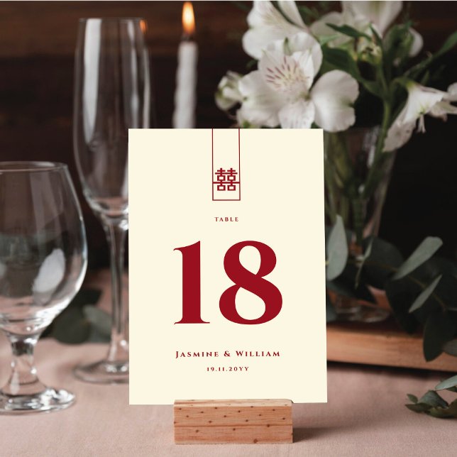 Tall Rectangle Chinese Double Happiness Wedding Table Number (Creator Uploaded)