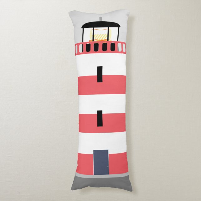 Tall Red and White Lighthouse Body Cushion (Front Vertical)
