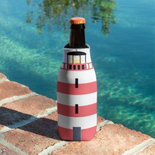 Tall Red and White Lighthouse Bottle Cooler