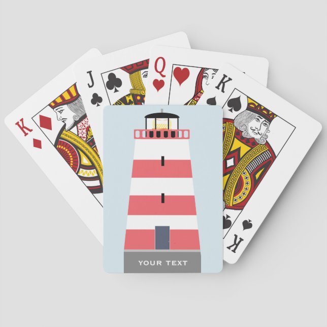 Tall Red and White Lighthouse Personalised Playing Cards (Back)
