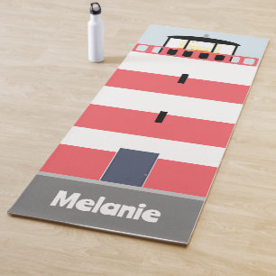 Tall Red and White Lighthouse Personalised Yoga Mat