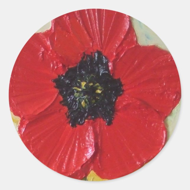 Tall Red Poppy II Round Sticker (Front)