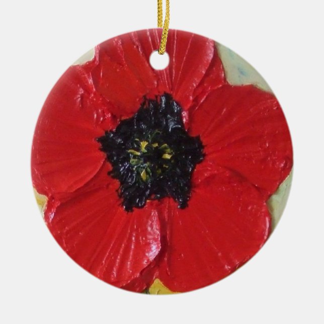 Tall Red Poppy Ornament (Front)