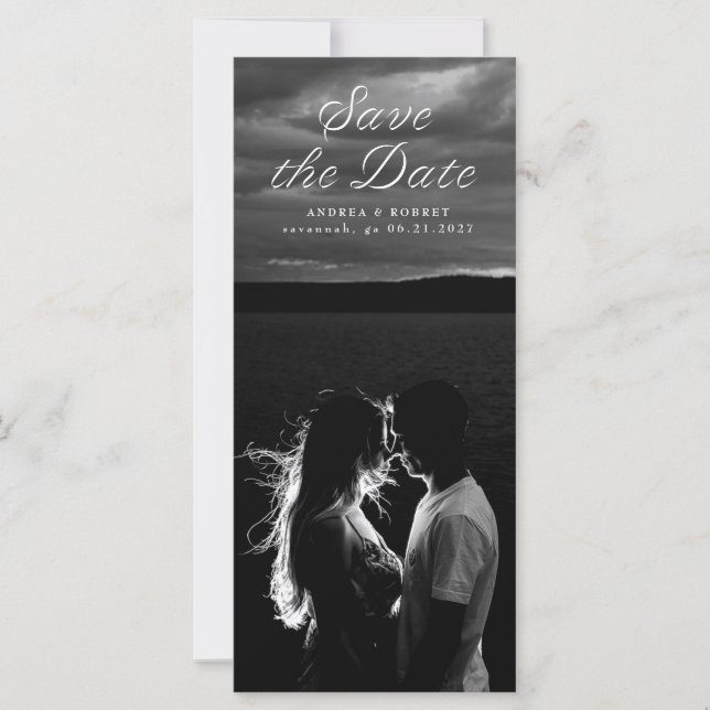 Tall Ribbon Script Save the Date Card (Front)