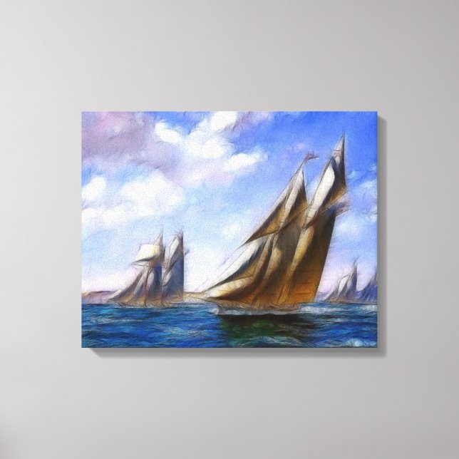 Tall Sail Ships at Sea Wrapped Canvas (Front)