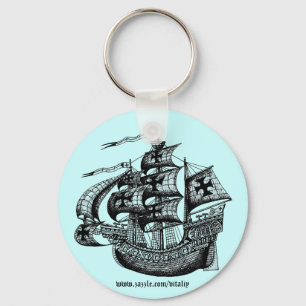 Tall sailing ship graphic art cool key chain