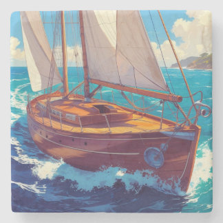 Tall ship at sea  stone coaster