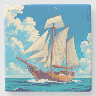 Tall ship at sea  stone coaster