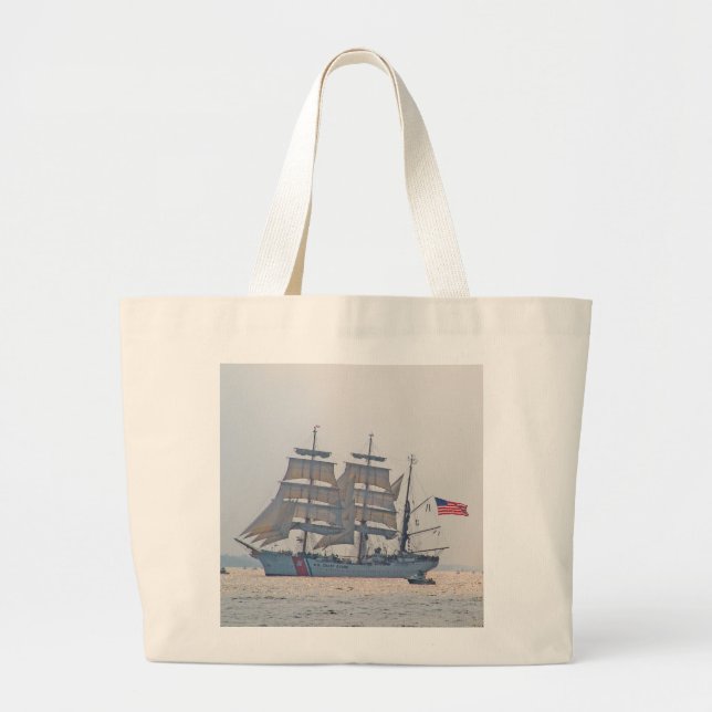 Tall Ship, Clipper ship, Sail, U.S. Coast Guard Large Tote Bag (Front)