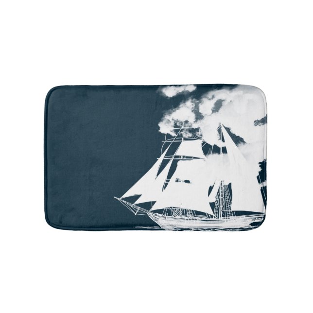 Tall Ship & Clouds Nautical Bath Mat (Front)