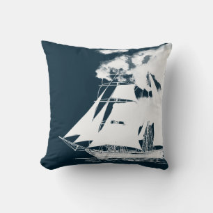 Tall Ship & Clouds Nautical Cushion