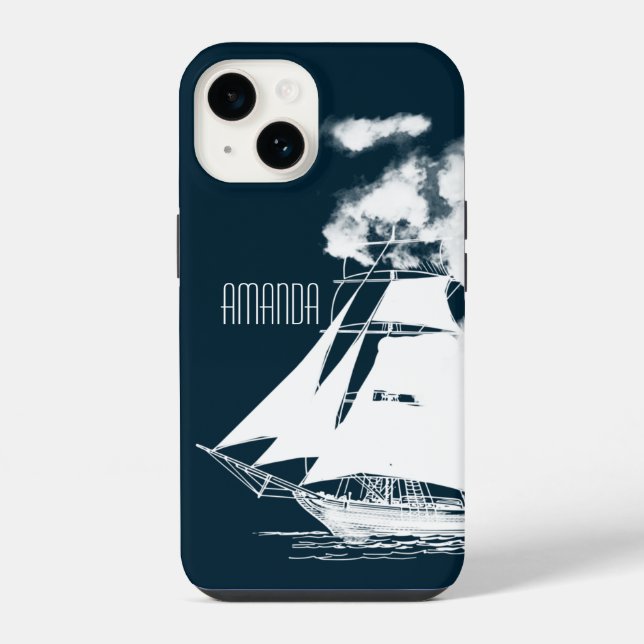 Tall Ship & Clouds Nautical iPhone Case (Back)