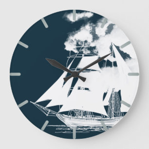 Tall Ship & Clouds Nautical Large Clock
